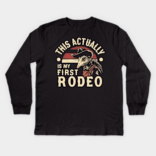 This Actually IS My First Rodeo Possum T Shirt, Funny Western Cowboy Kids Long Sleeve T-Shirt